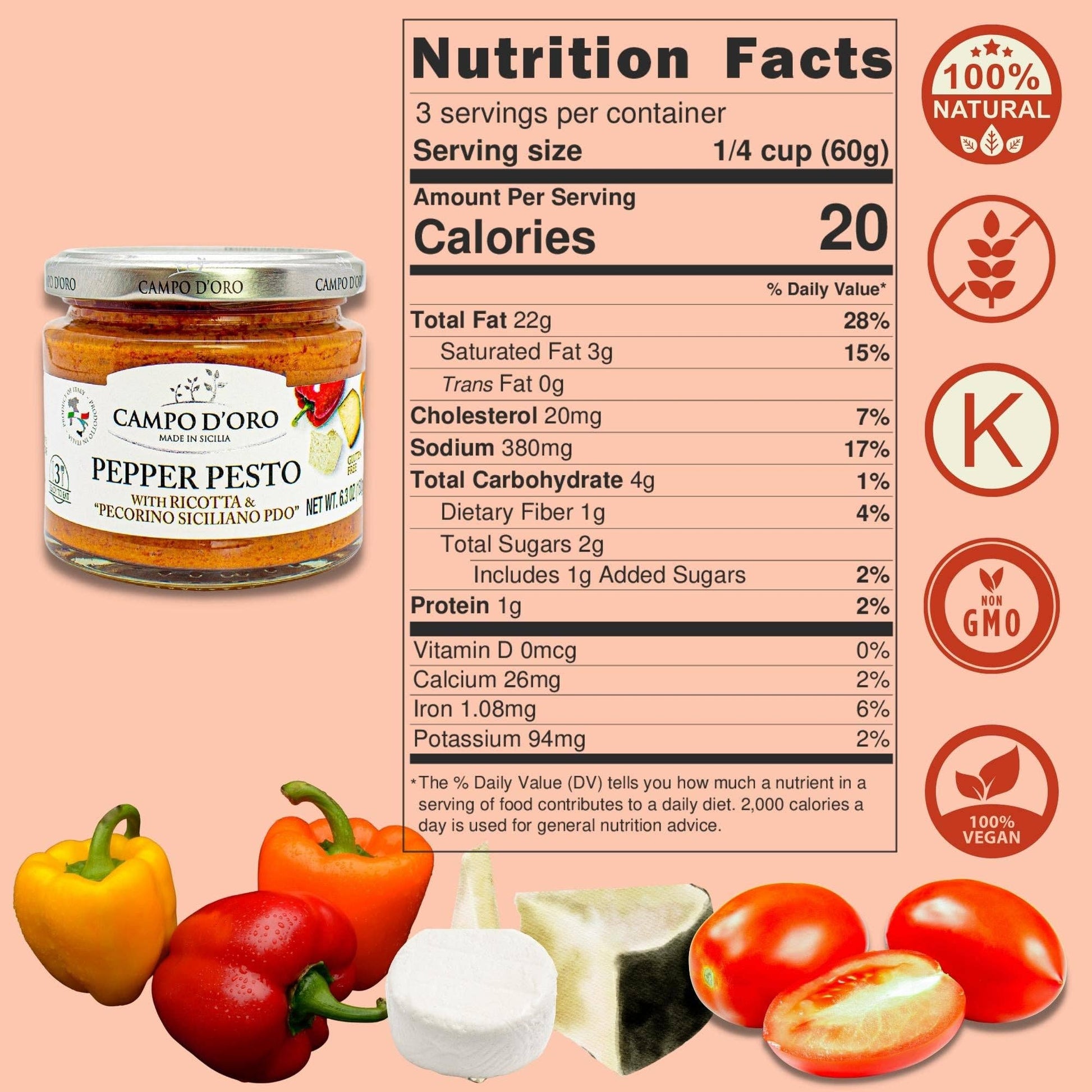 Campo D'Oro Sicilian Pepper Pesto Ricotta and Pecorino 6.3oz