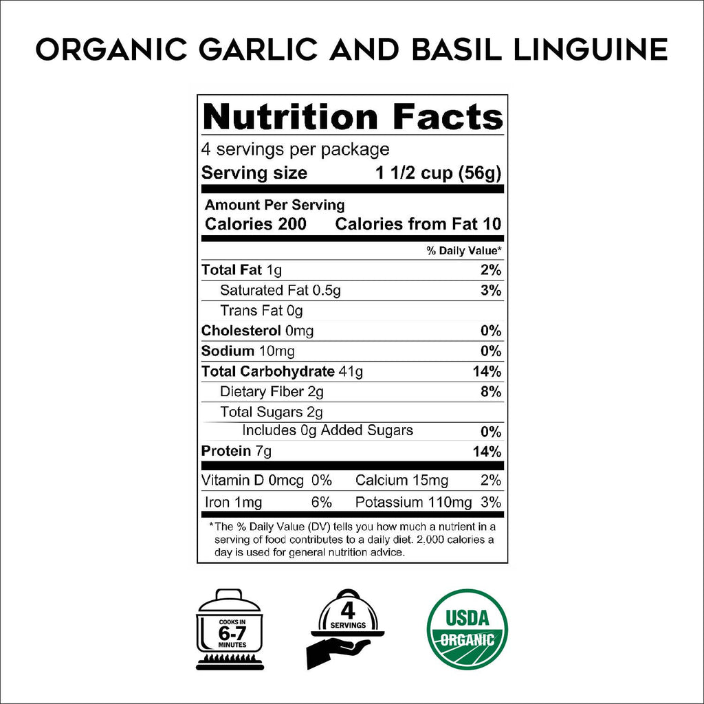 Organic Garlic and Basil Linguine - Flavored Italian Pasta
