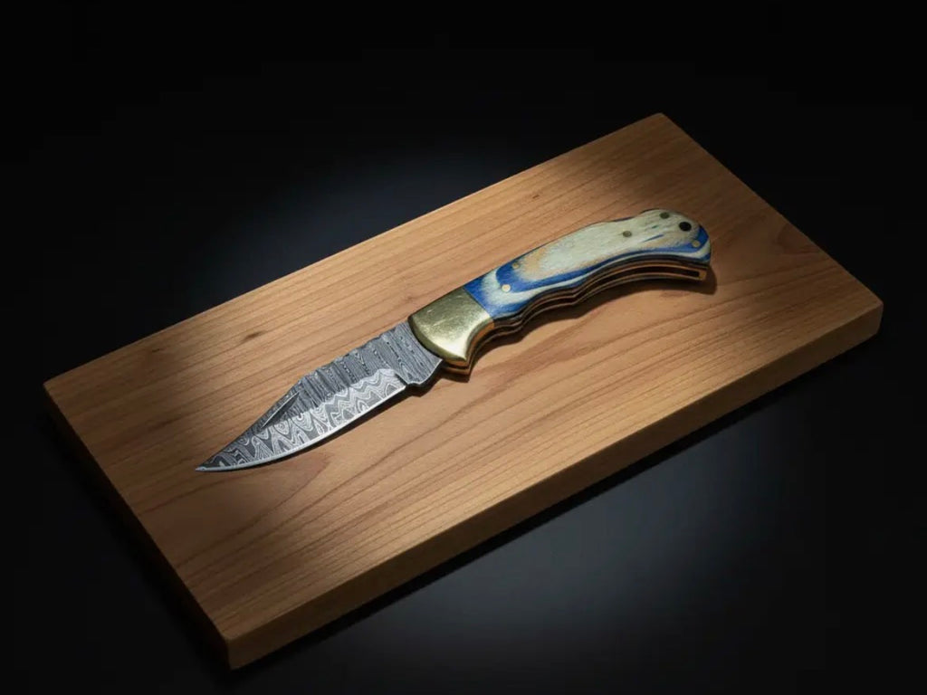 Ocean Wave Damascus Folding Knife