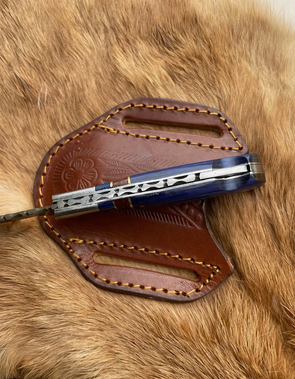 Damascus Blue Steel Pocket Knife