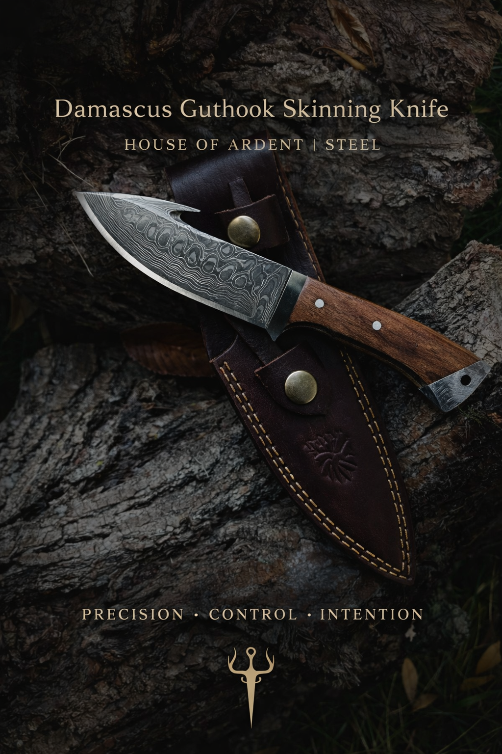 Damascus Guthook Skinning Knife