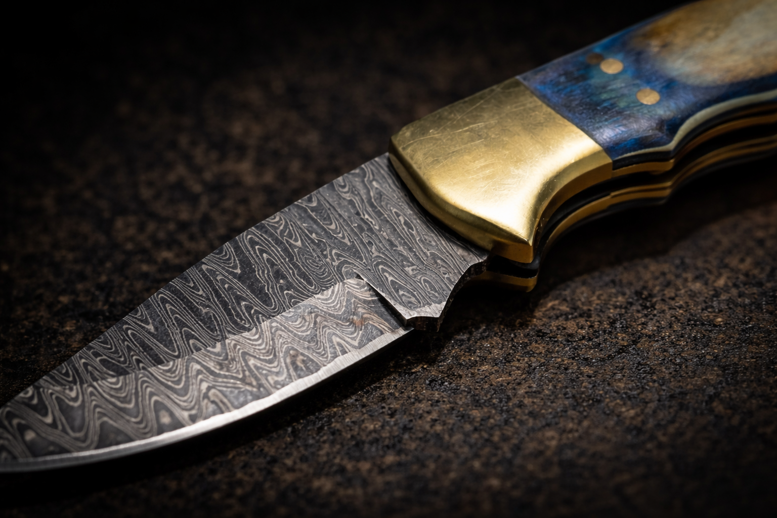 Ocean Wave Damascus Folding Knife