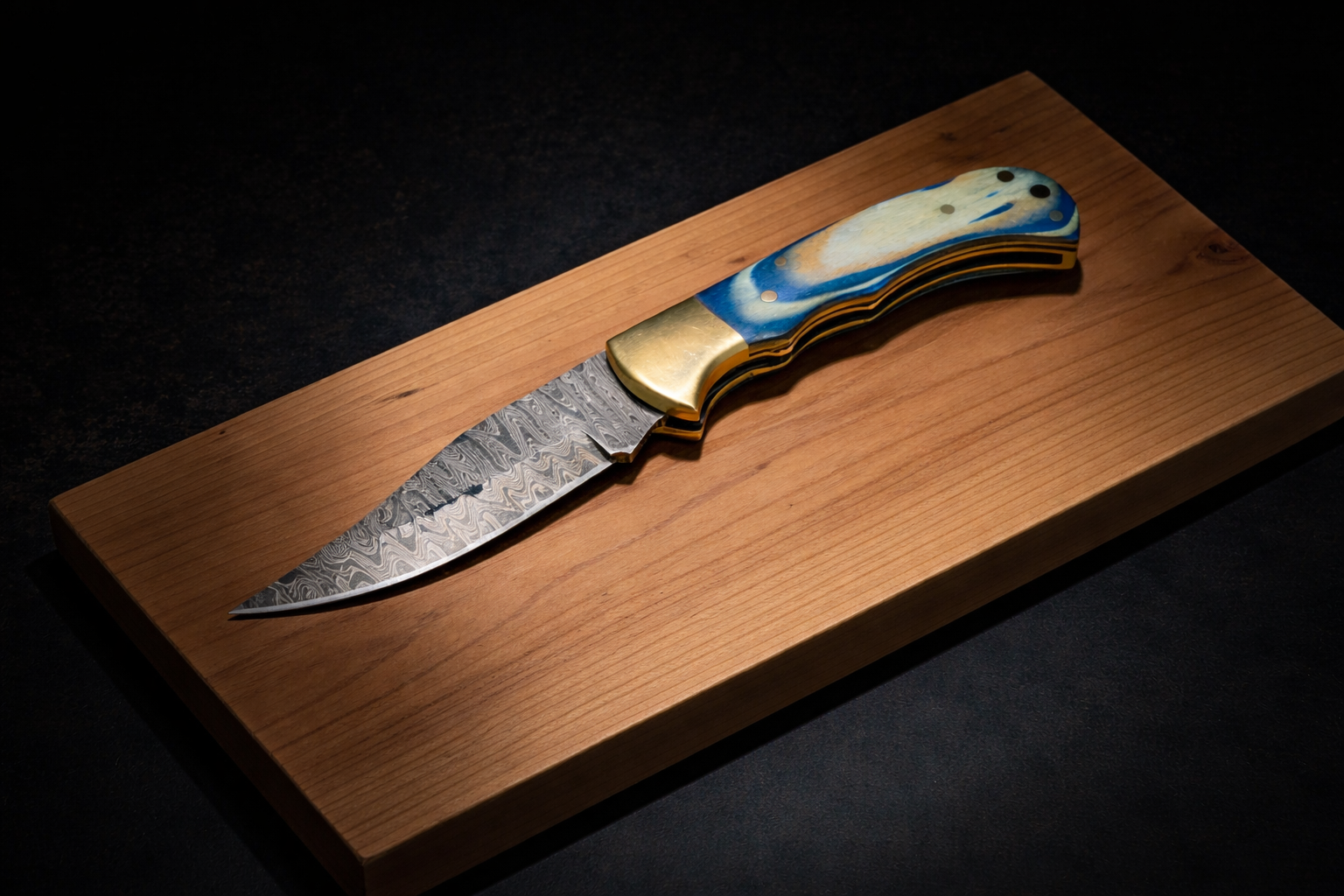 Ocean Wave Damascus Folding Knife
