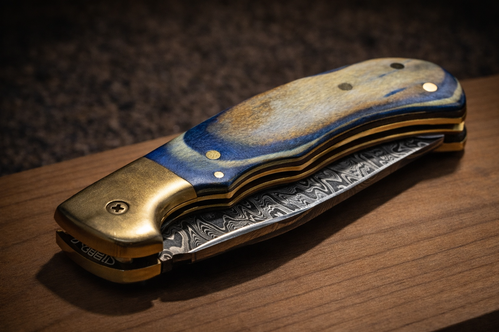 Ocean Wave Damascus Folding Knife