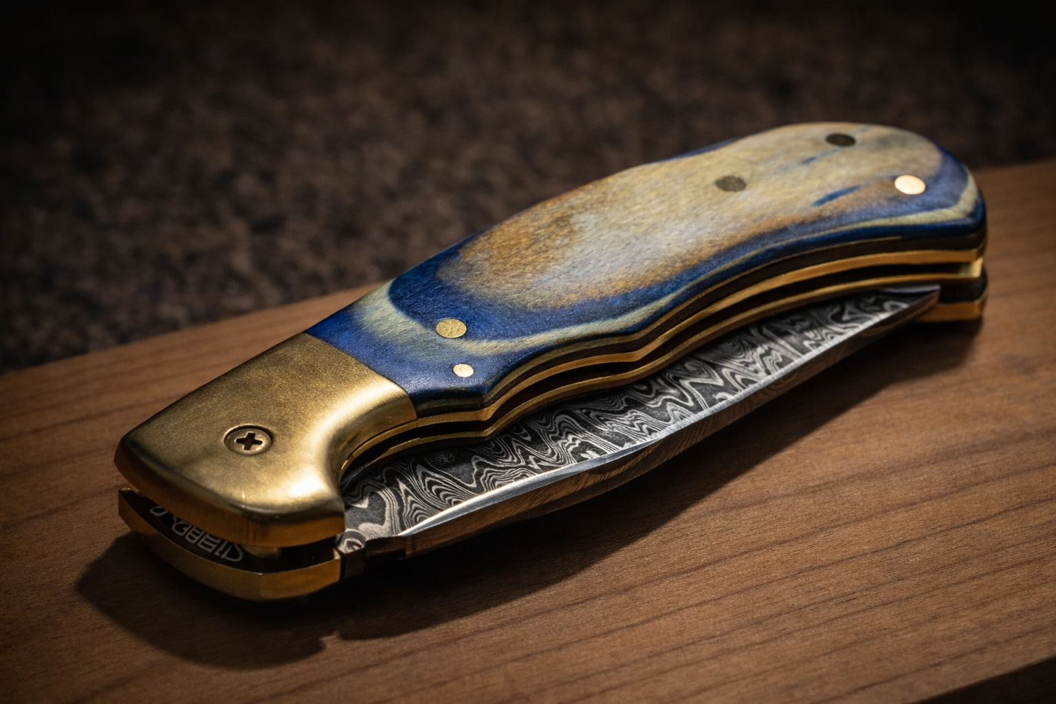 Ocean Wave Damascus Folding Knife