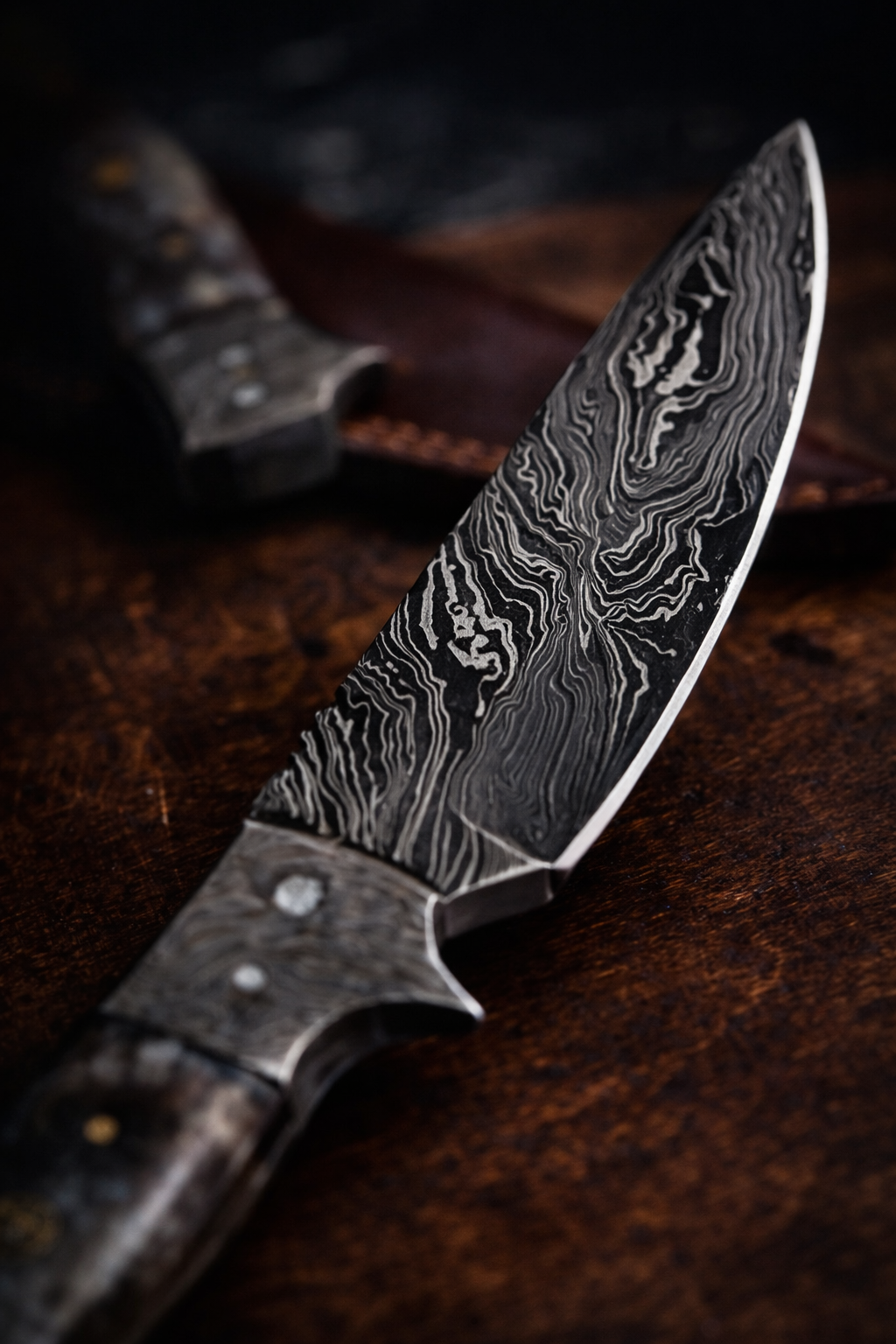 Damascus Steel Full Tang Dyed Bone Grip Handle
