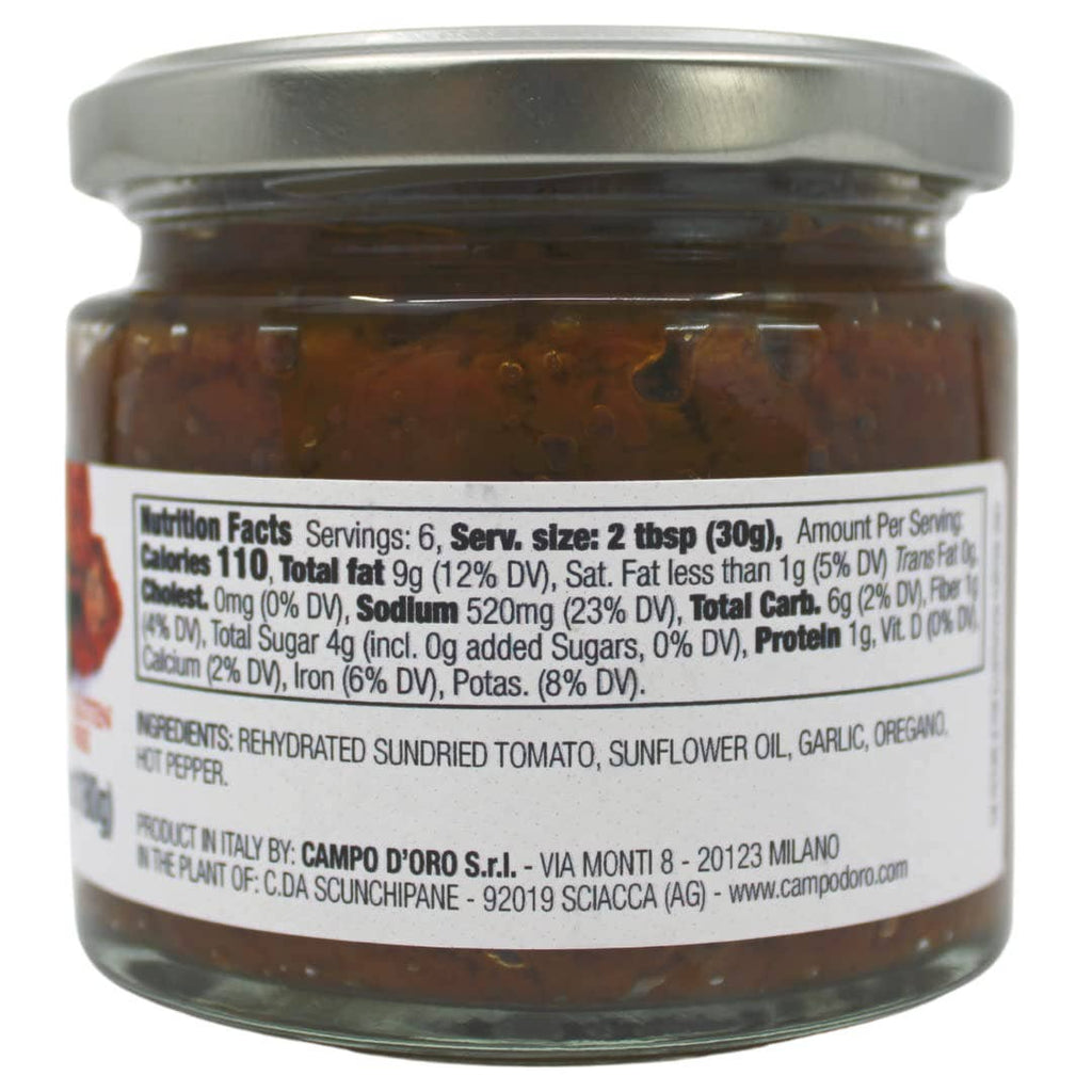 Campo D'Oro, Sundried Tomato Paté, Cream of dried Tomatoes in extra virgin olive oil 6.35 oz.