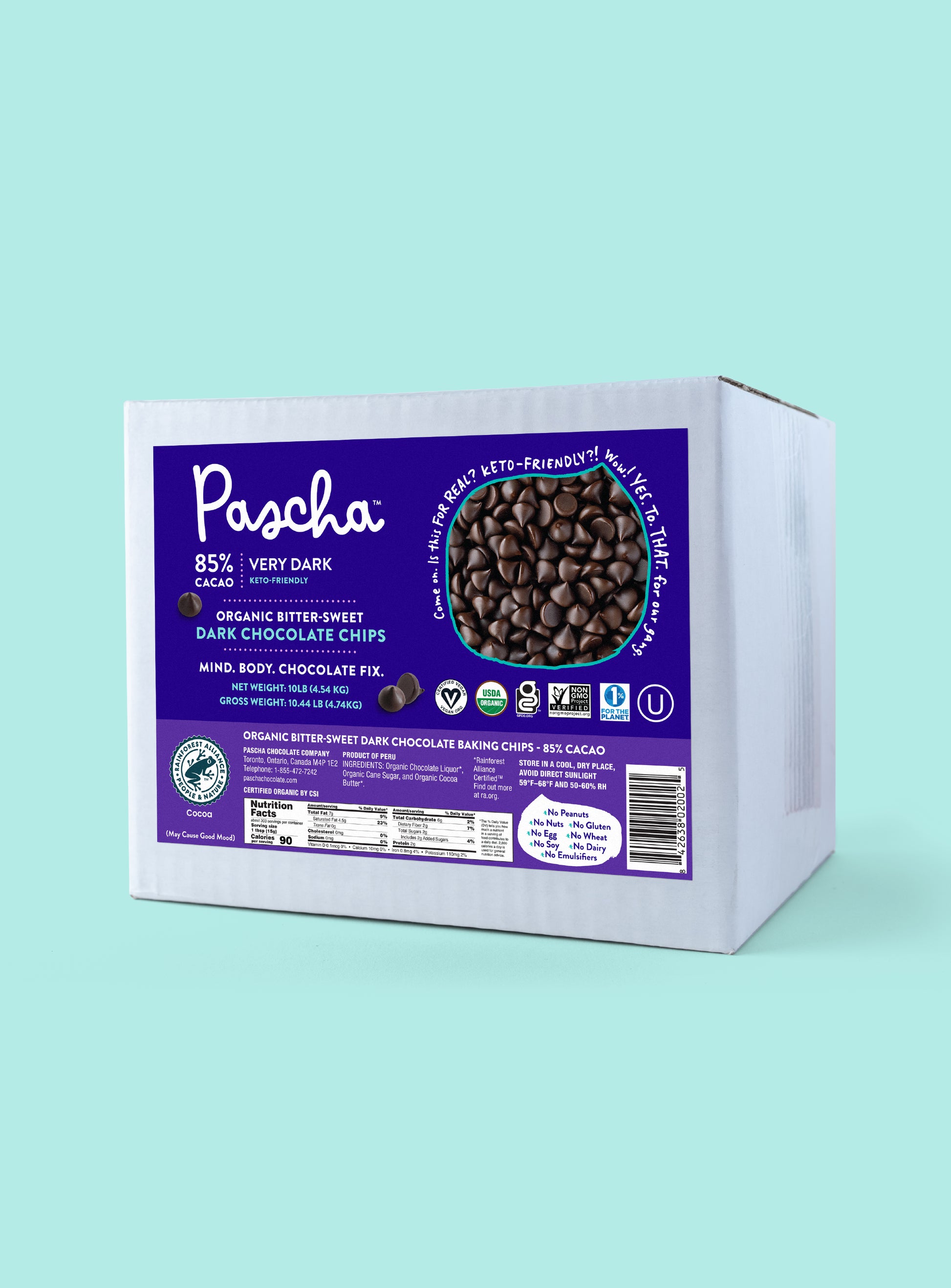 Bulk Organic Bitter-Sweet Dark Chocolate Chips, 85% Cacao