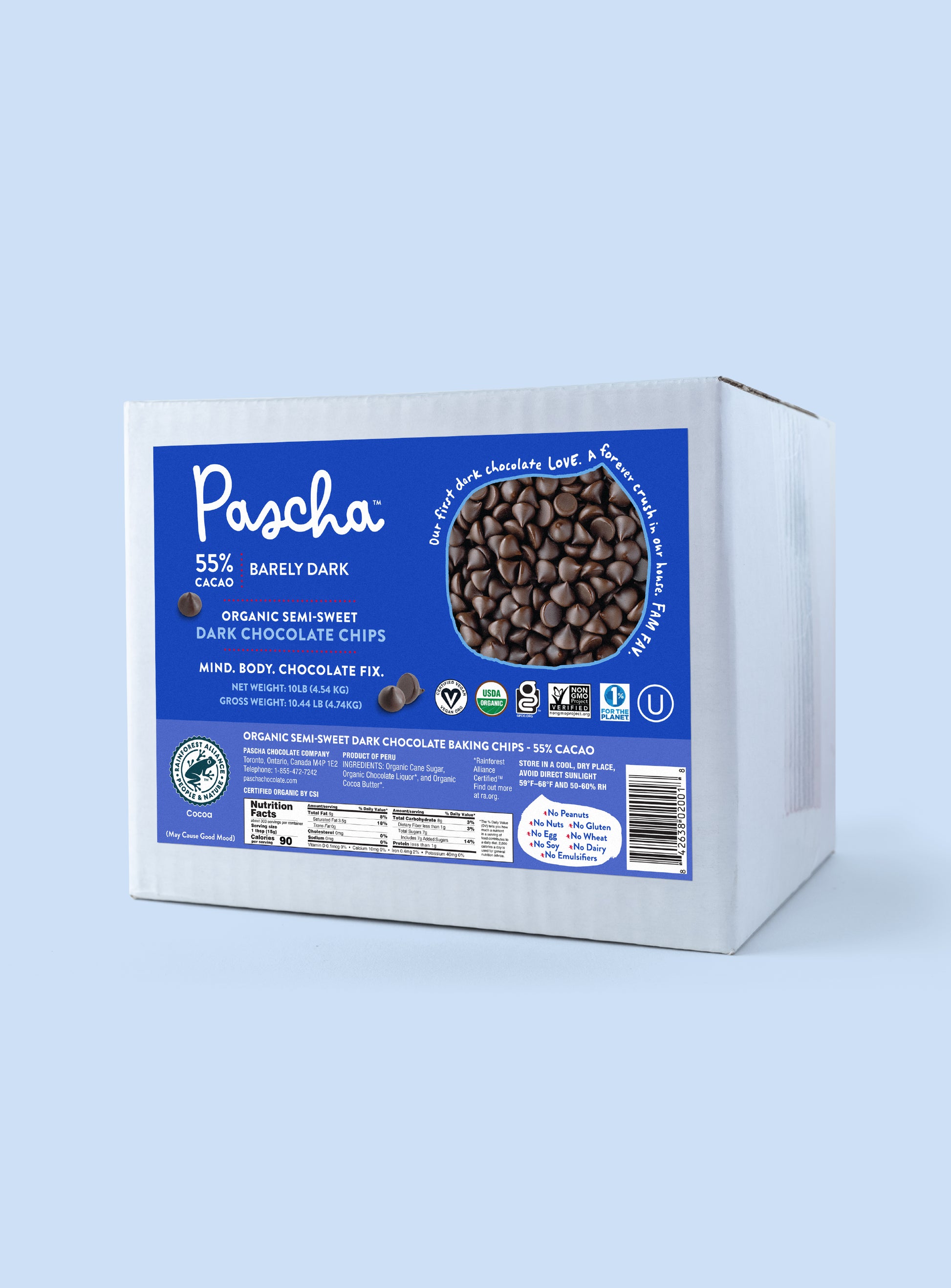 Bulk Organic Semi-Sweet Dark Chocolate Chips, 55% Cacao